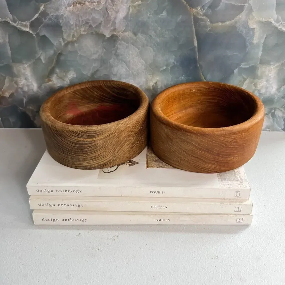 MCM Hand Turned Teak Wood Salad Serving Bowls 5.5